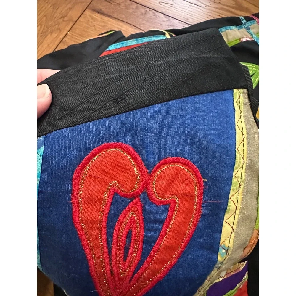 julia kim black embroidered‎ artsy patchwork jacket small